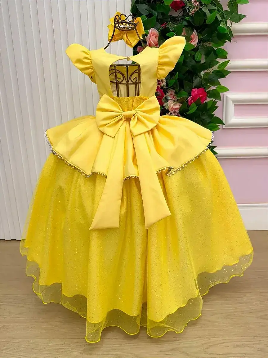 Fantasia vestido longo princesa amarela, foto 8