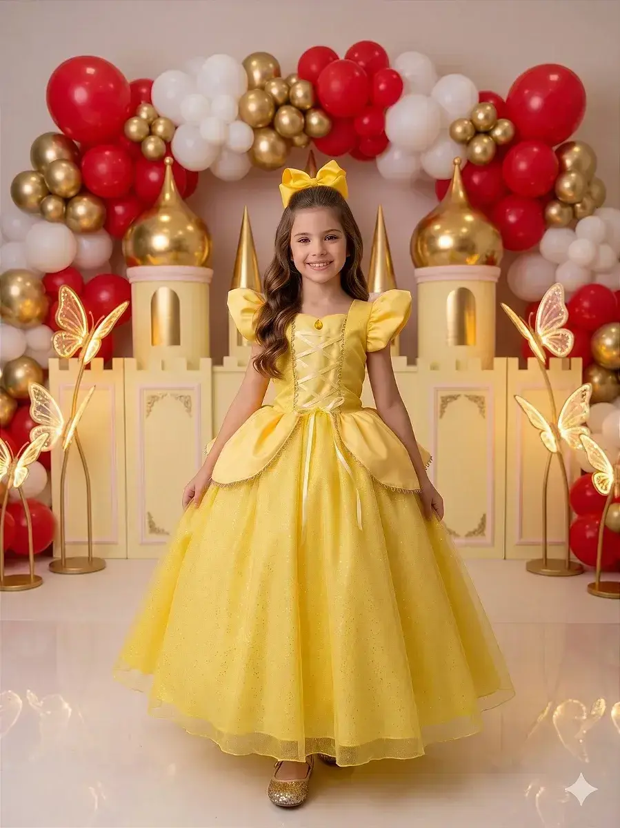 Fantasia vestido longo princesa amarela