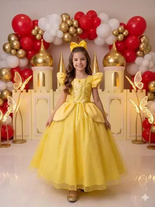 Fantasia vestido longo princesa amarela