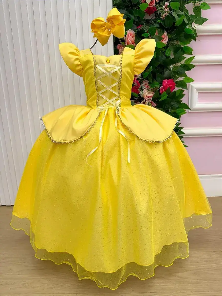 Fantasia vestido longo princesa amarela, foto 3