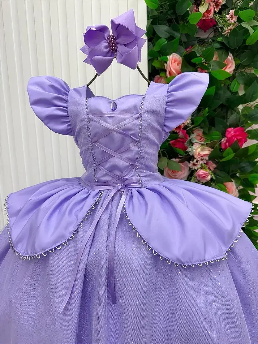 Fantasia vestido longo princesa lilas, foto 6