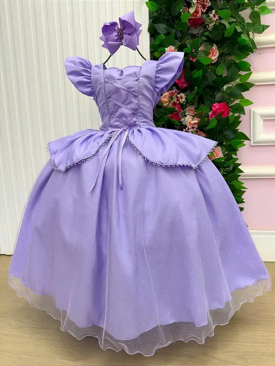 Fantasia vestido longo princesa lilas, foto 8