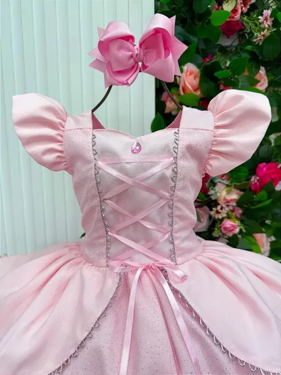 Fantasia vestido longo princesa rosa, foto 7