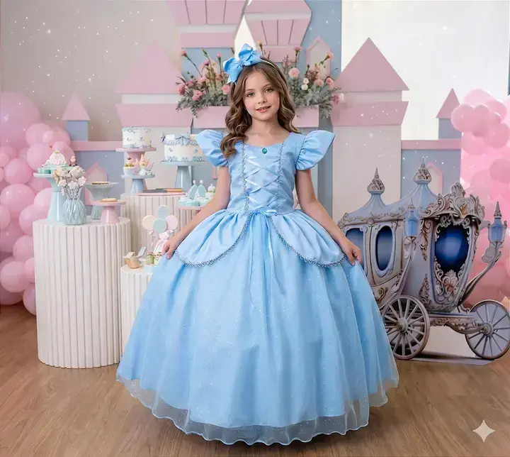 Fantasia vestido longo princesa azul