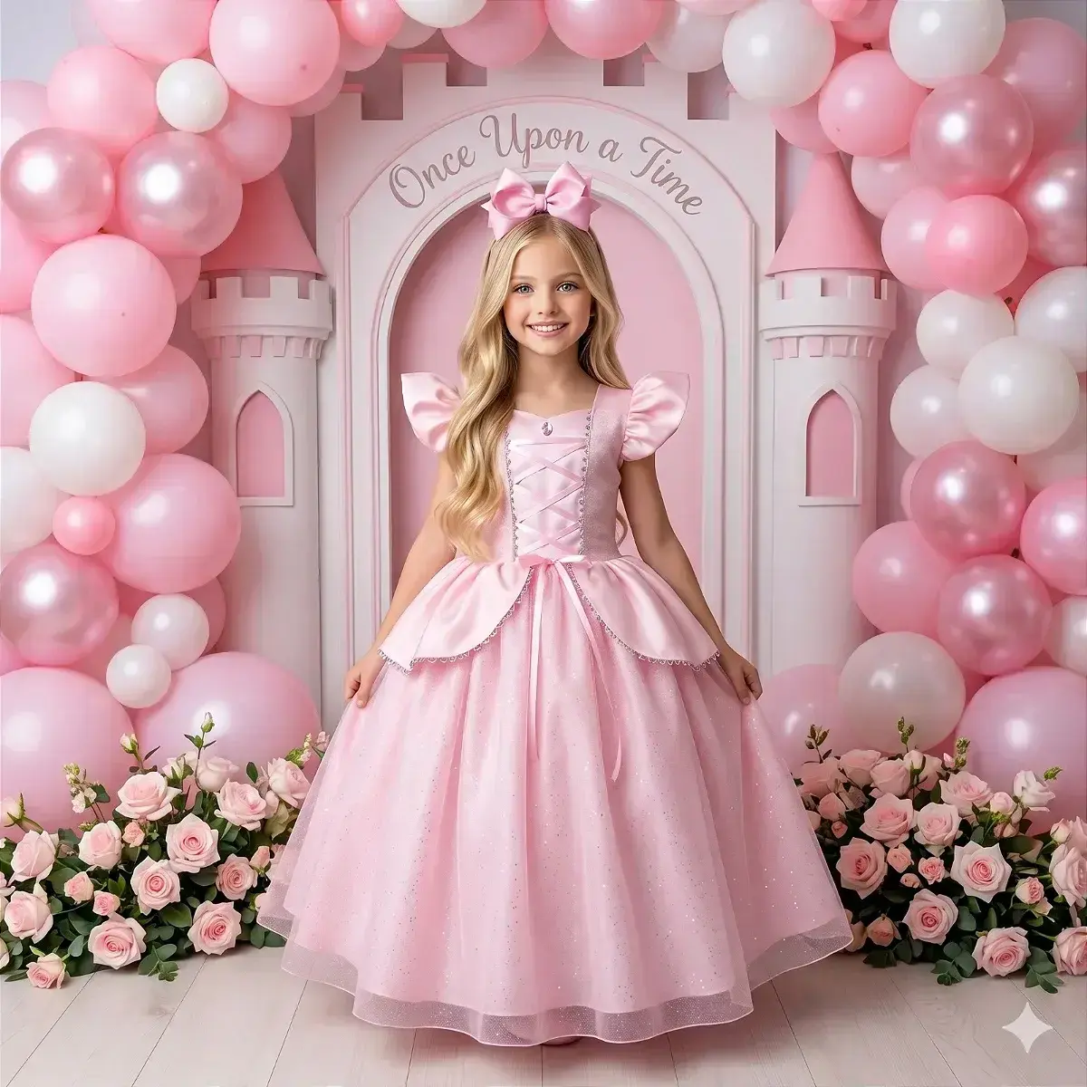 Fantasia vestido longo princesa rosa