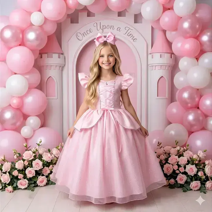 Fantasia vestido longo princesa rosa