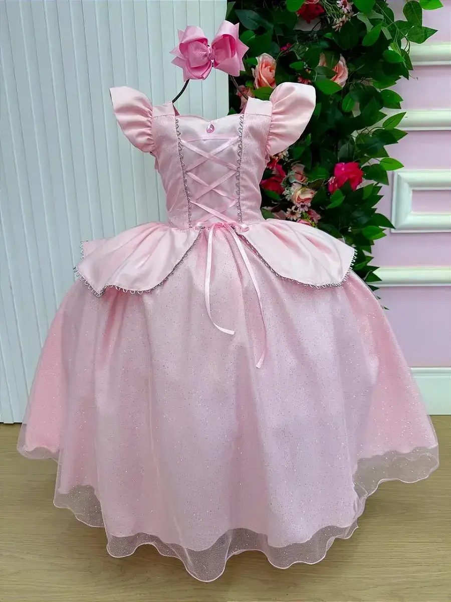 Fantasia vestido longo princesa rosa, foto 3