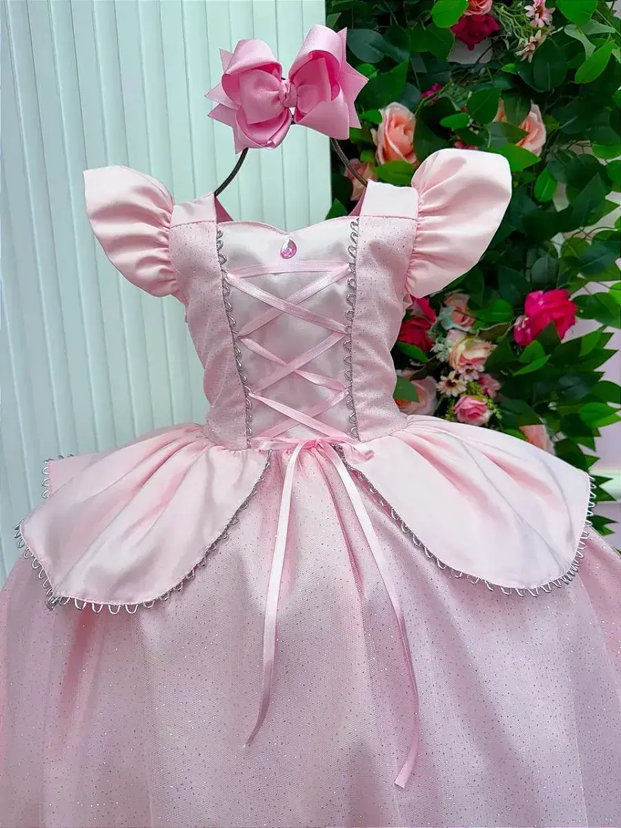 Fantasia vestido longo princesa rosa, foto 4