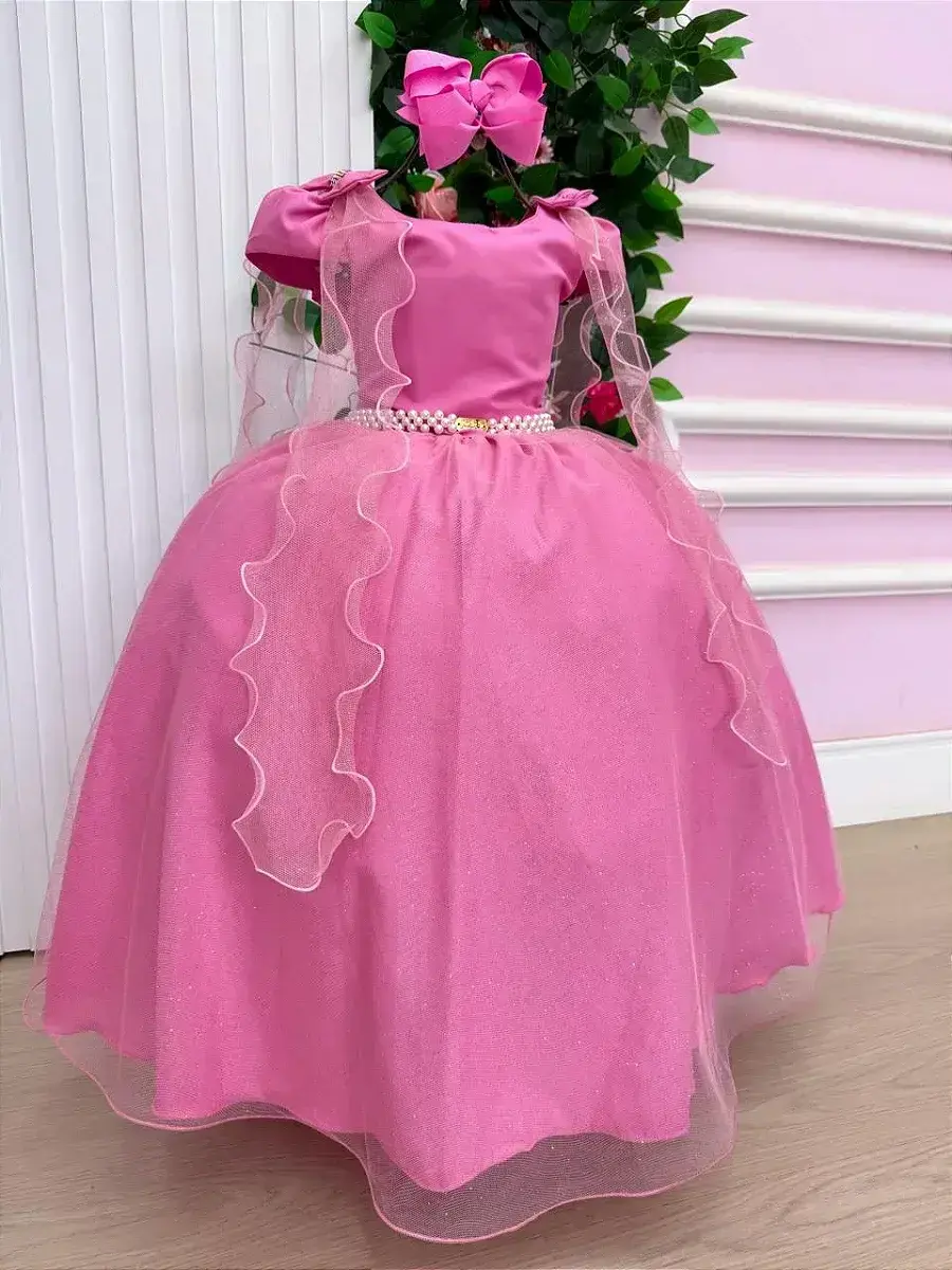 Vestido longo diamante rosa chiclete, foto 3
