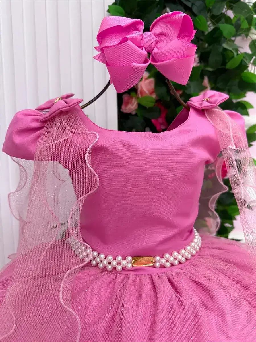 Vestido longo diamante rosa chiclete, foto 5