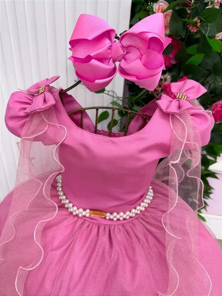 Vestido longo diamante rosa chiclete, foto 6