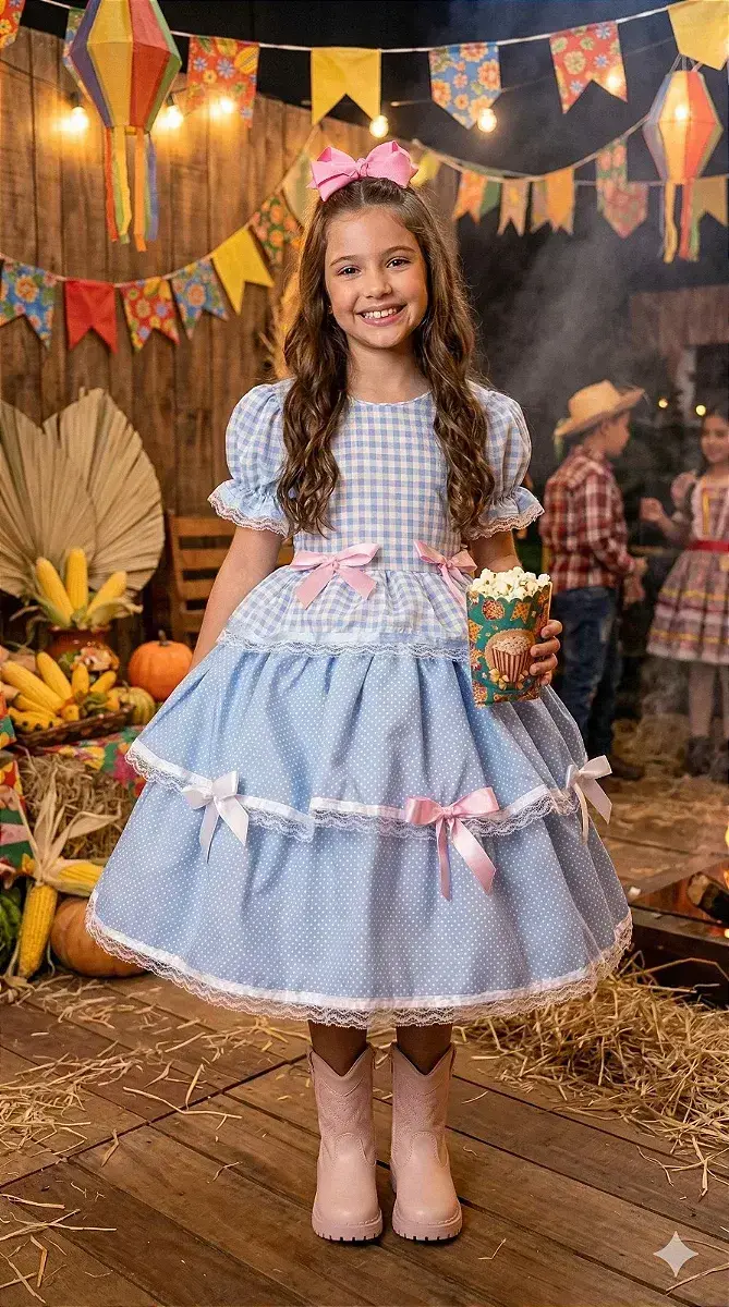 Vestido junino festa stefanny azul