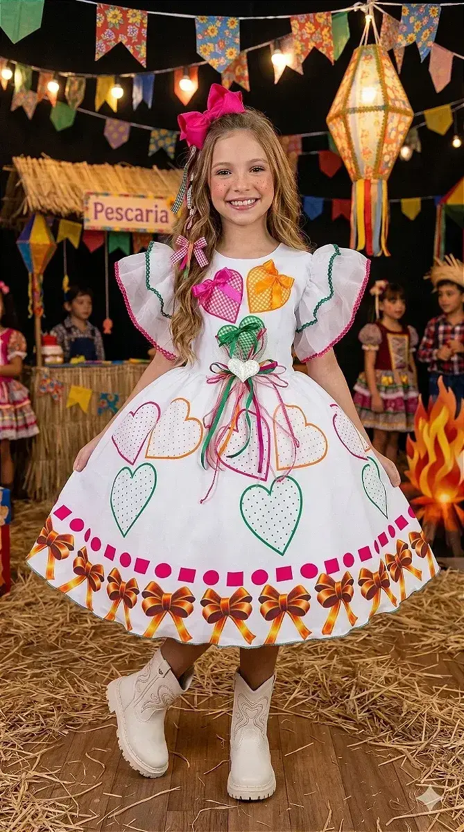 Vestido junino festa noivinha noiva dos corações