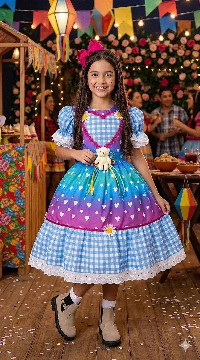Vestido junino festa ursinho do sertão azul, foto 2