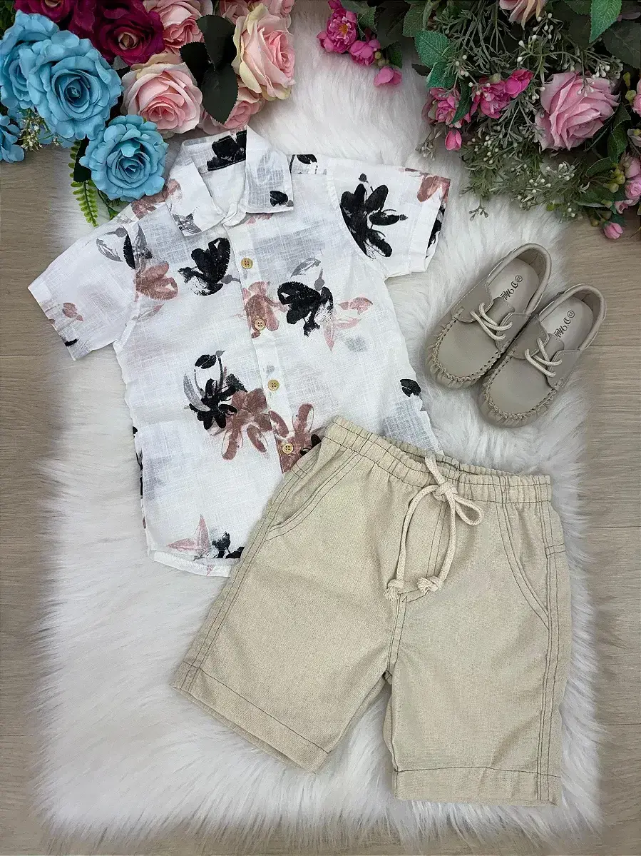 Conjunto lucas shorts linho camisa off florida