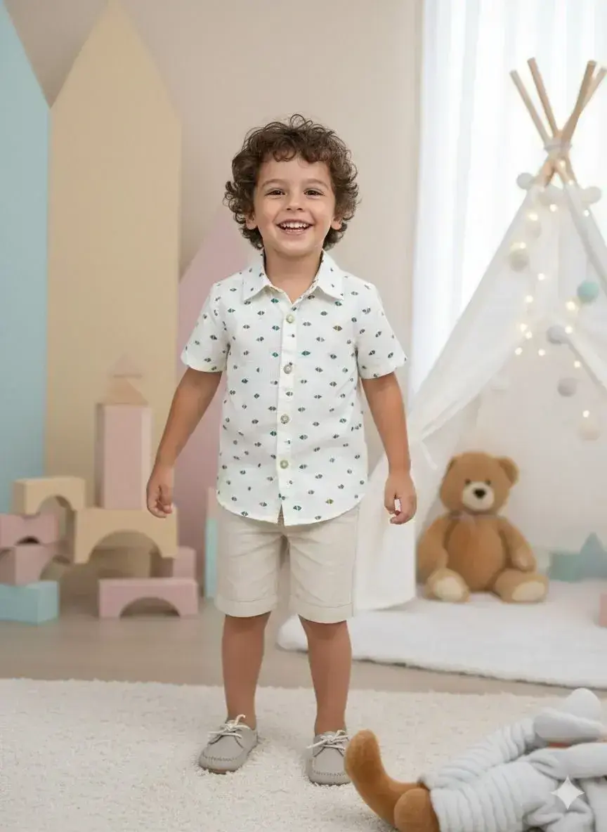 Conjunto lucas shorts linho camisa off