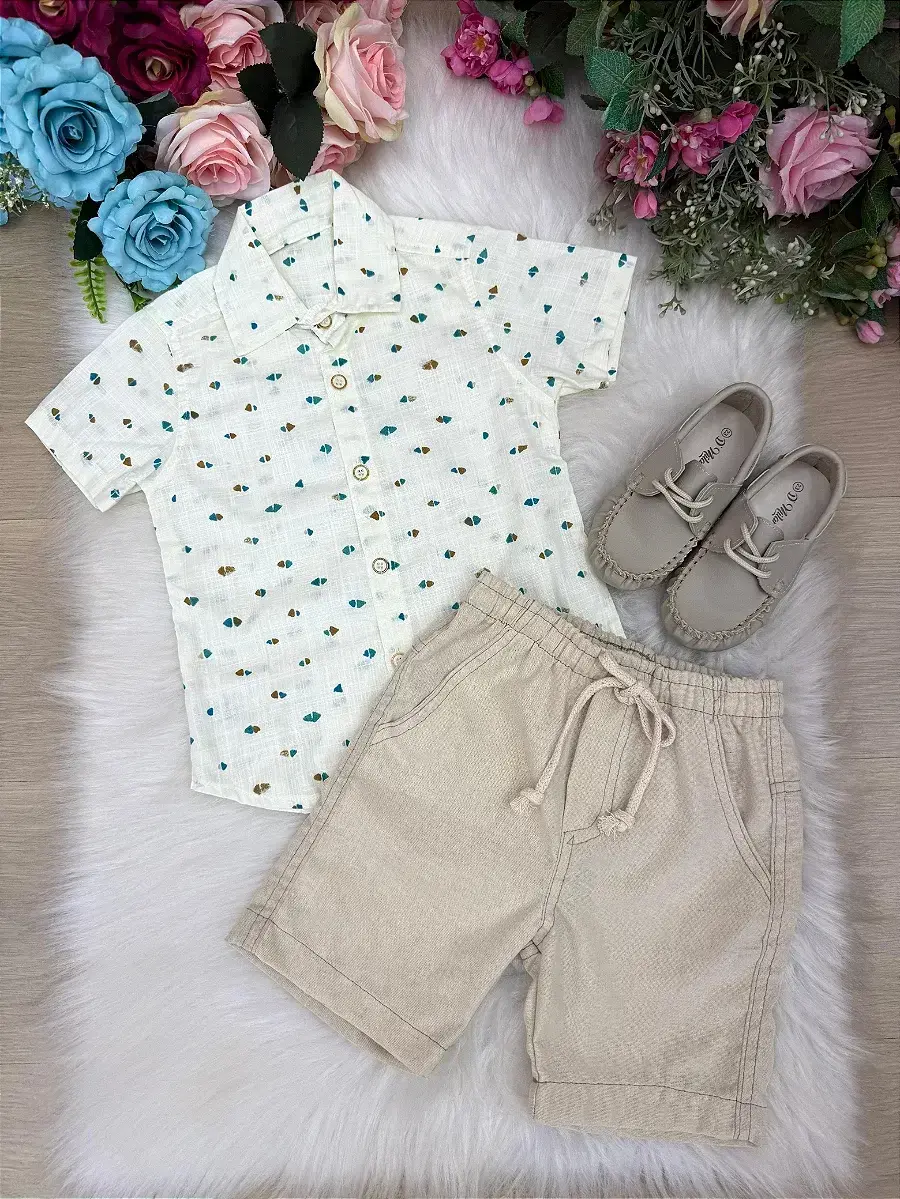 Conjunto lucas shorts linho camisa off, foto 3