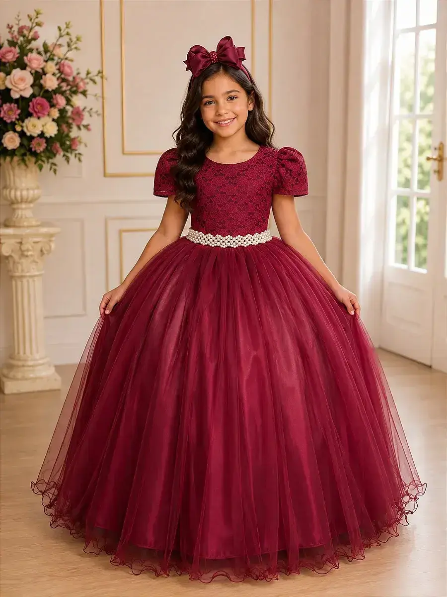 Vestido longo laura peito rendado marsala