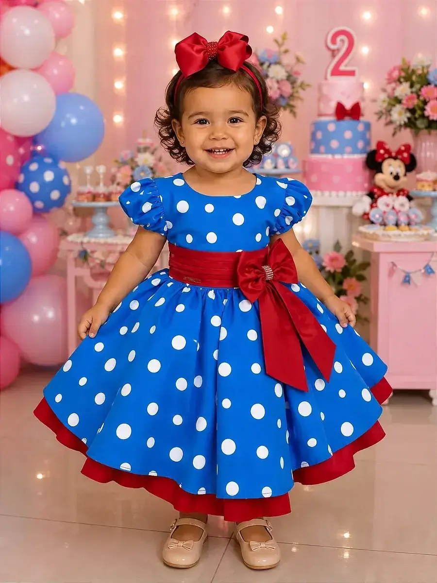 Vestido azul galinha pintadinha poá