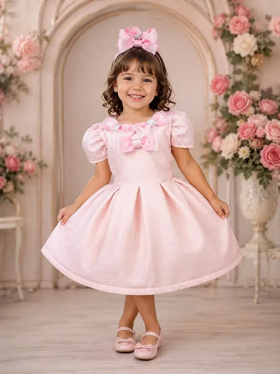 Vestido rosa lacinhos