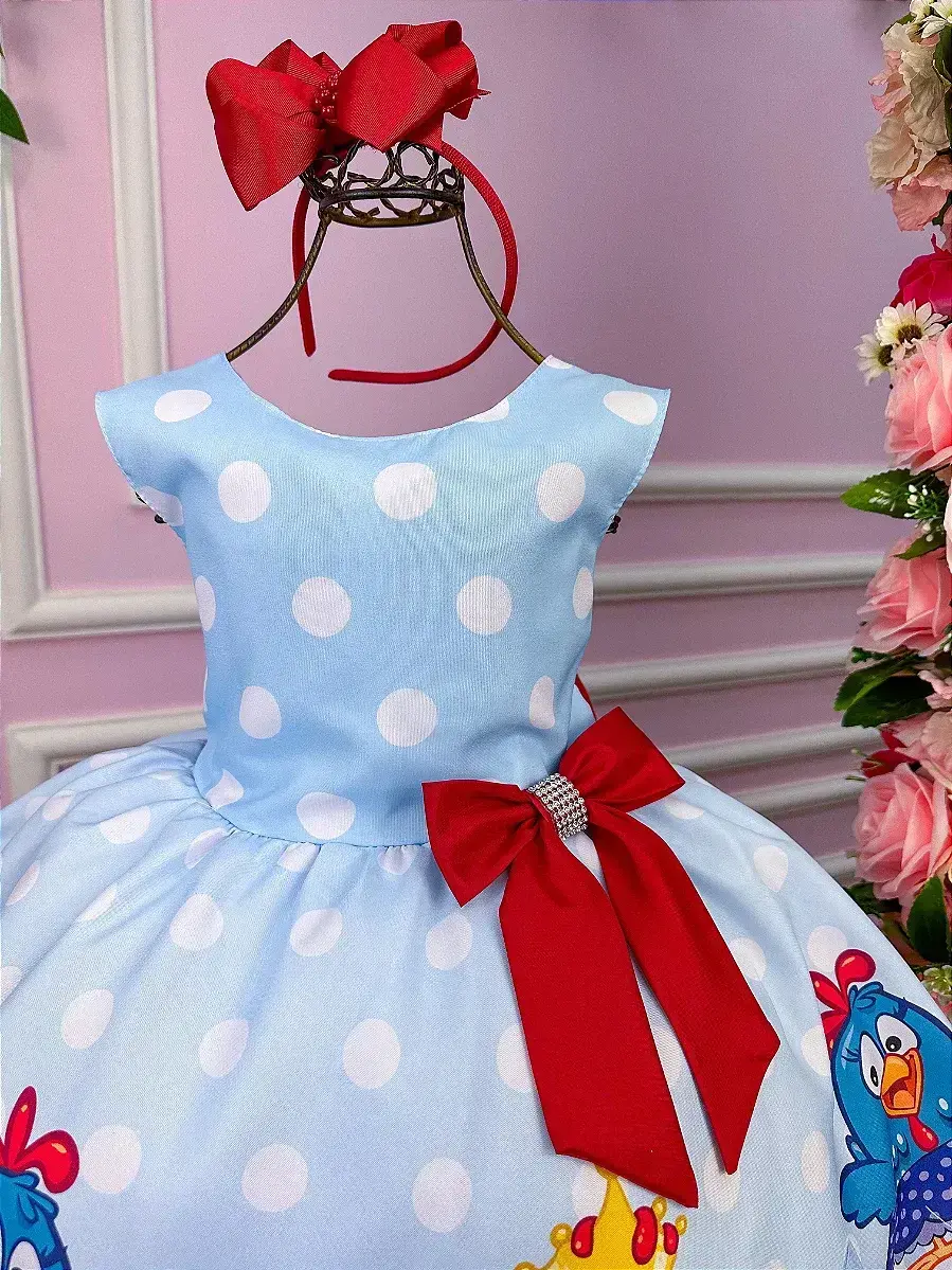 Vestido festa galinha pintadinha azul vermelho, foto 4