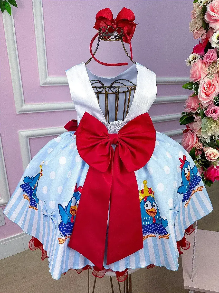 Vestido festa galinha pintadinha azul vermelho, foto 5