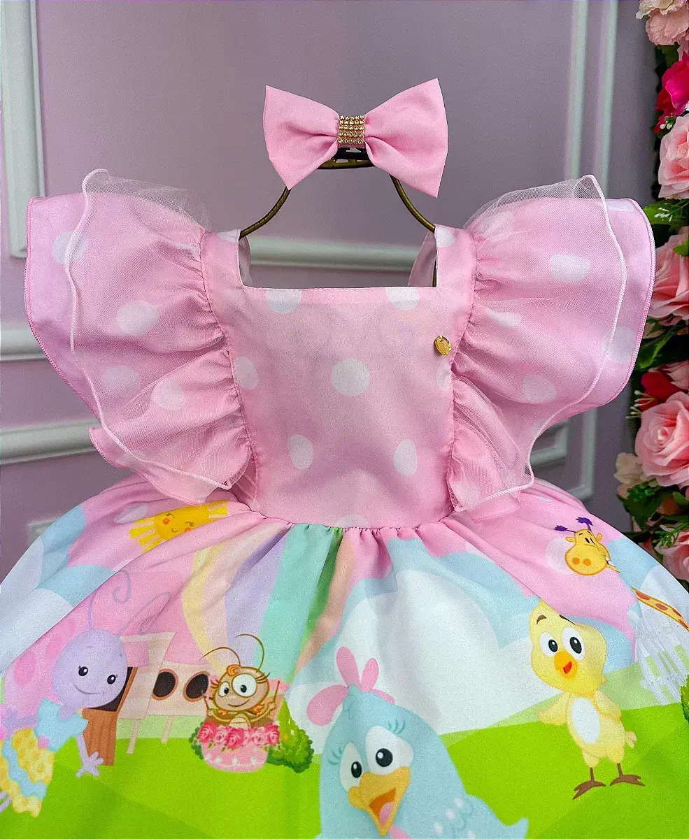 Vestido festa galinha pintadinha rosa, foto 3