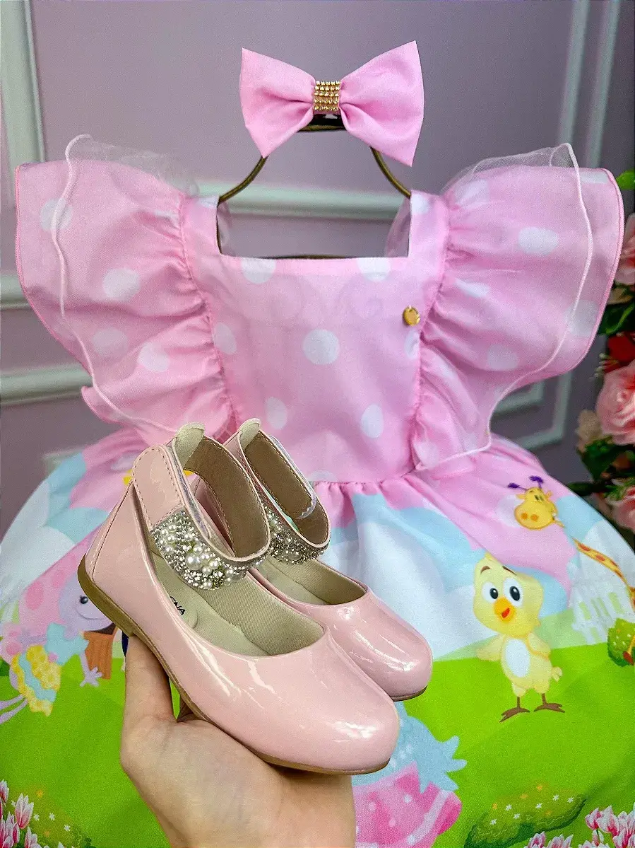 Vestido festa galinha pintadinha rosa, foto 4