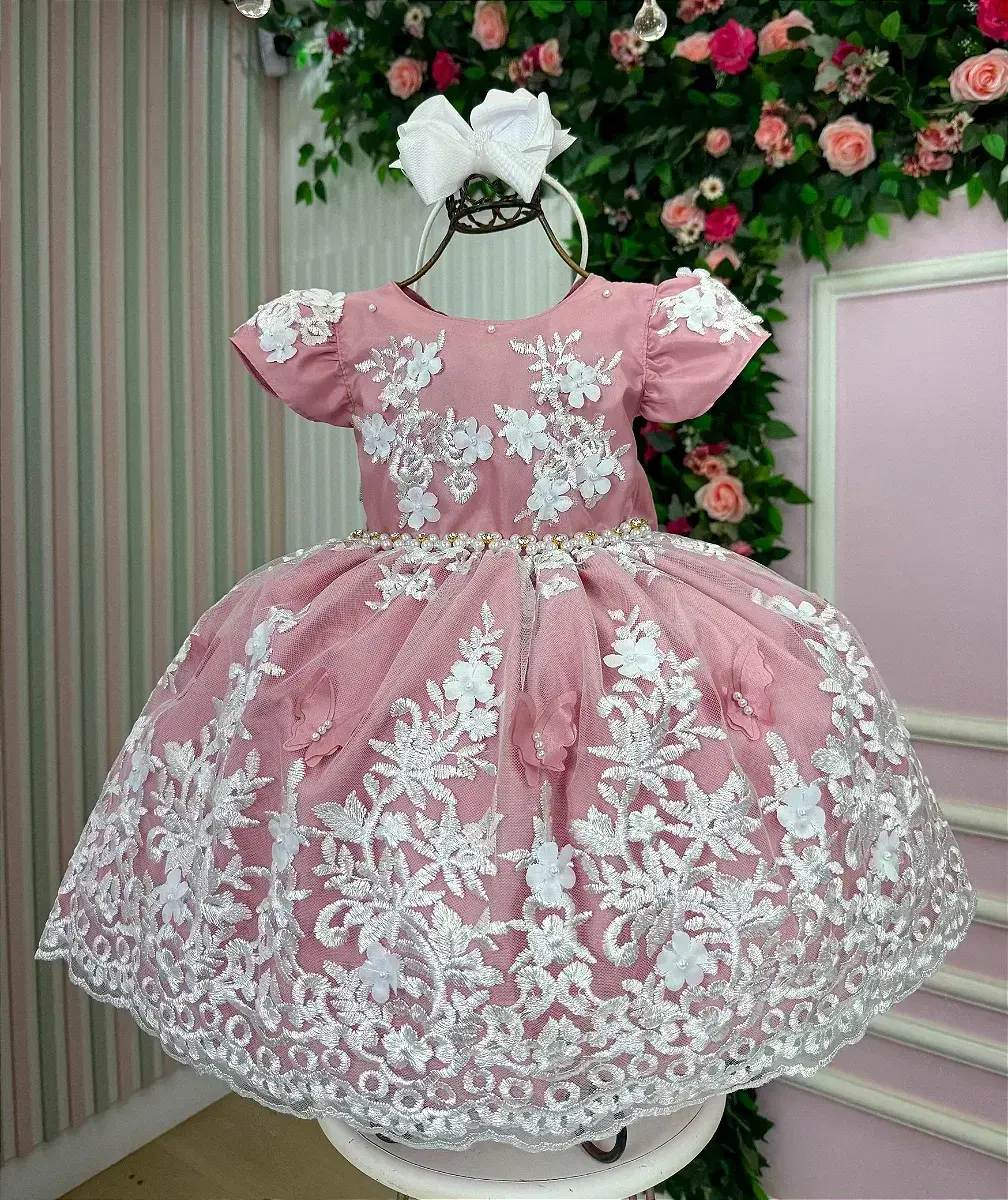 Vestido jardim encantado realeza rose renda branca