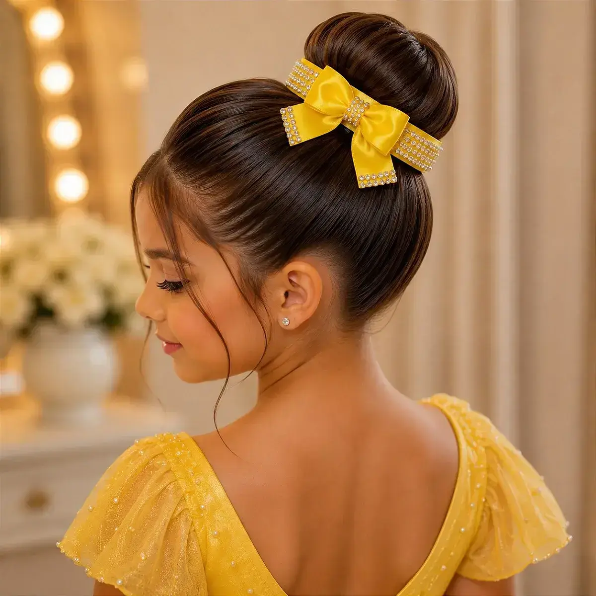 Porta coque amarelo laço strass