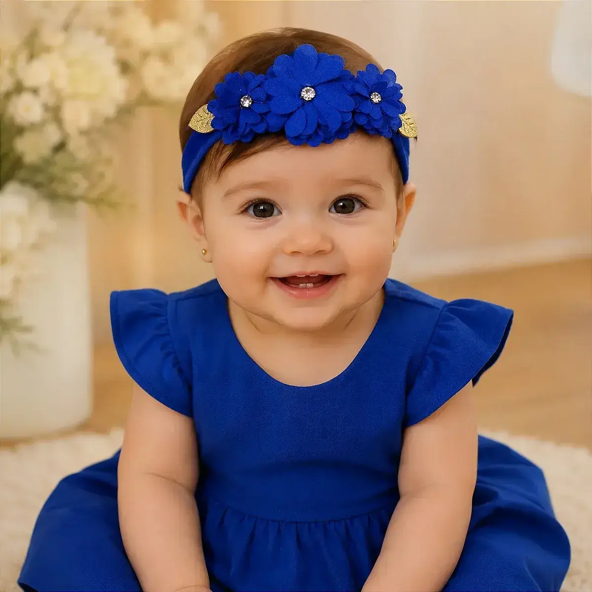 Faixa flor e strass azul royal