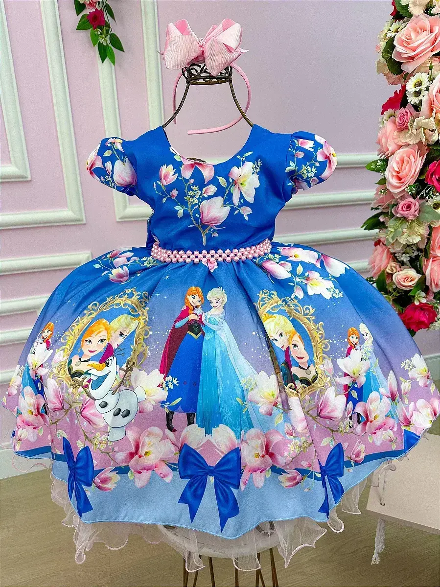 Vestido festa princesa gelo florido
