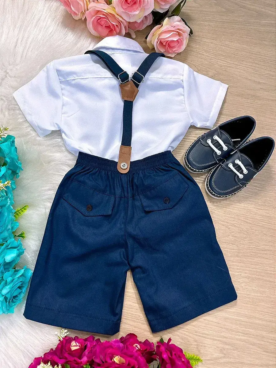Conjunto social azul marinho suspensorio shorts, foto 3