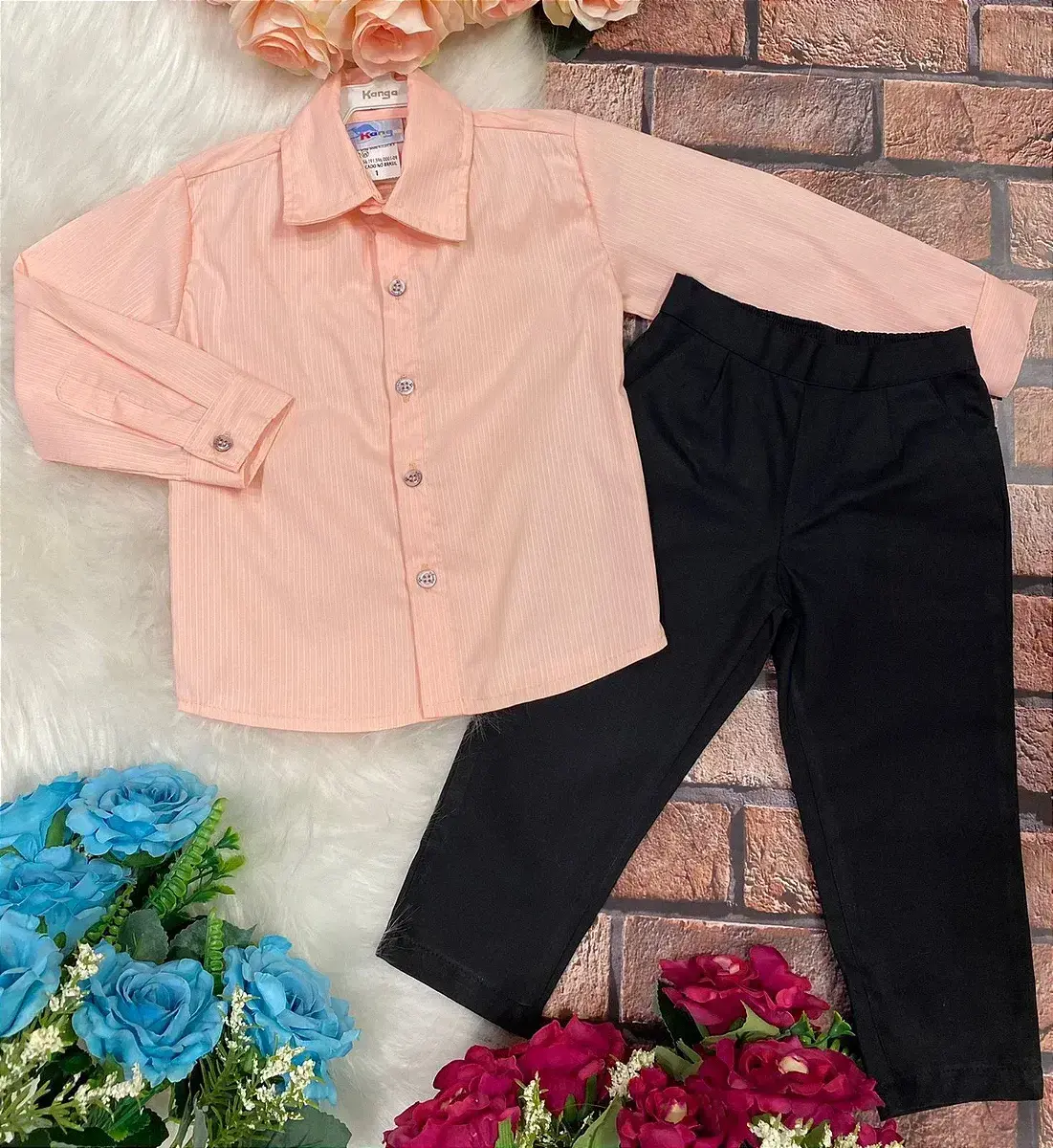 Conjunto social salmão calça preta