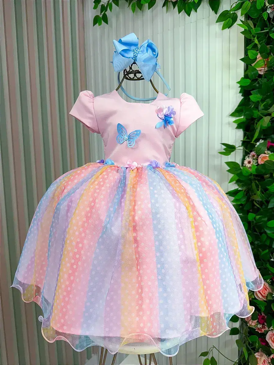 Vestido ana clara rosa saia colorida, foto 2