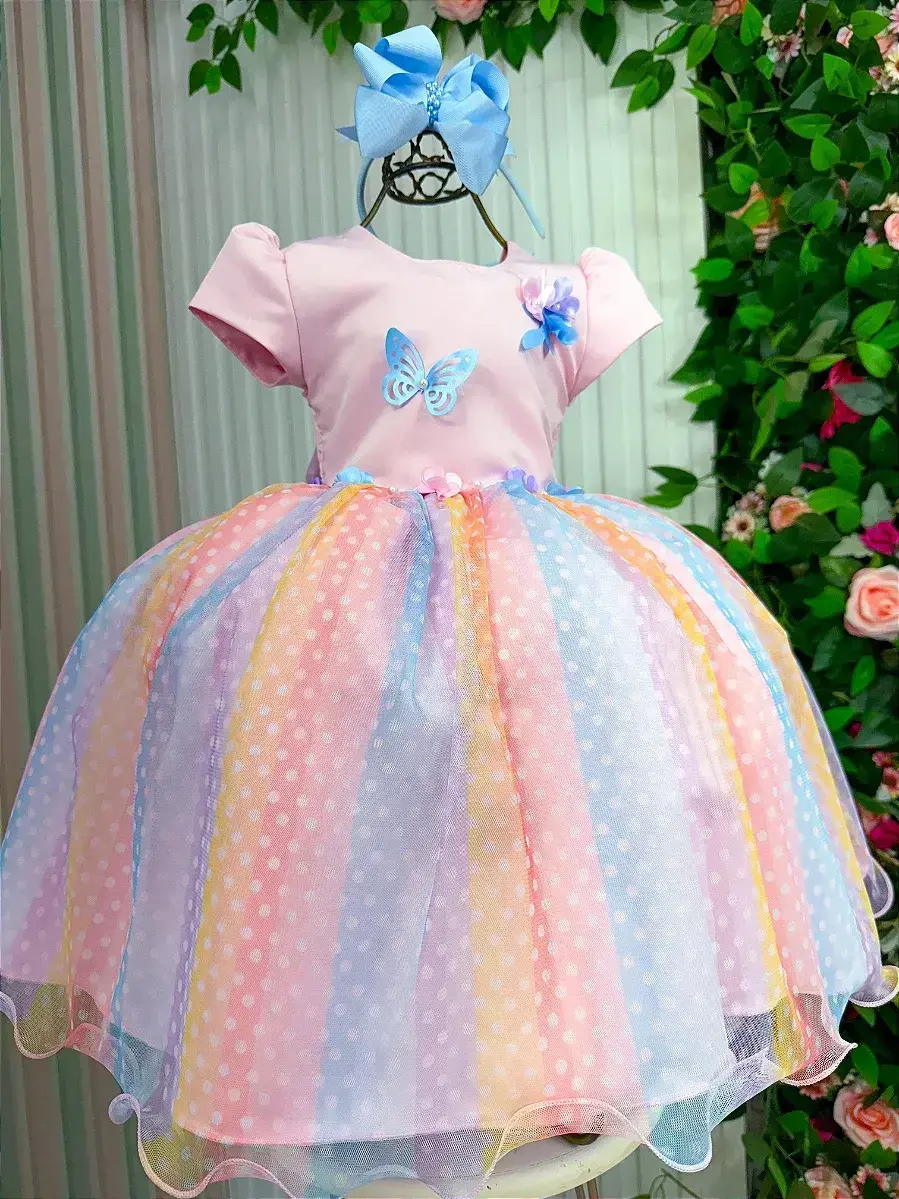 Vestido ana clara rosa saia colorida, foto 3