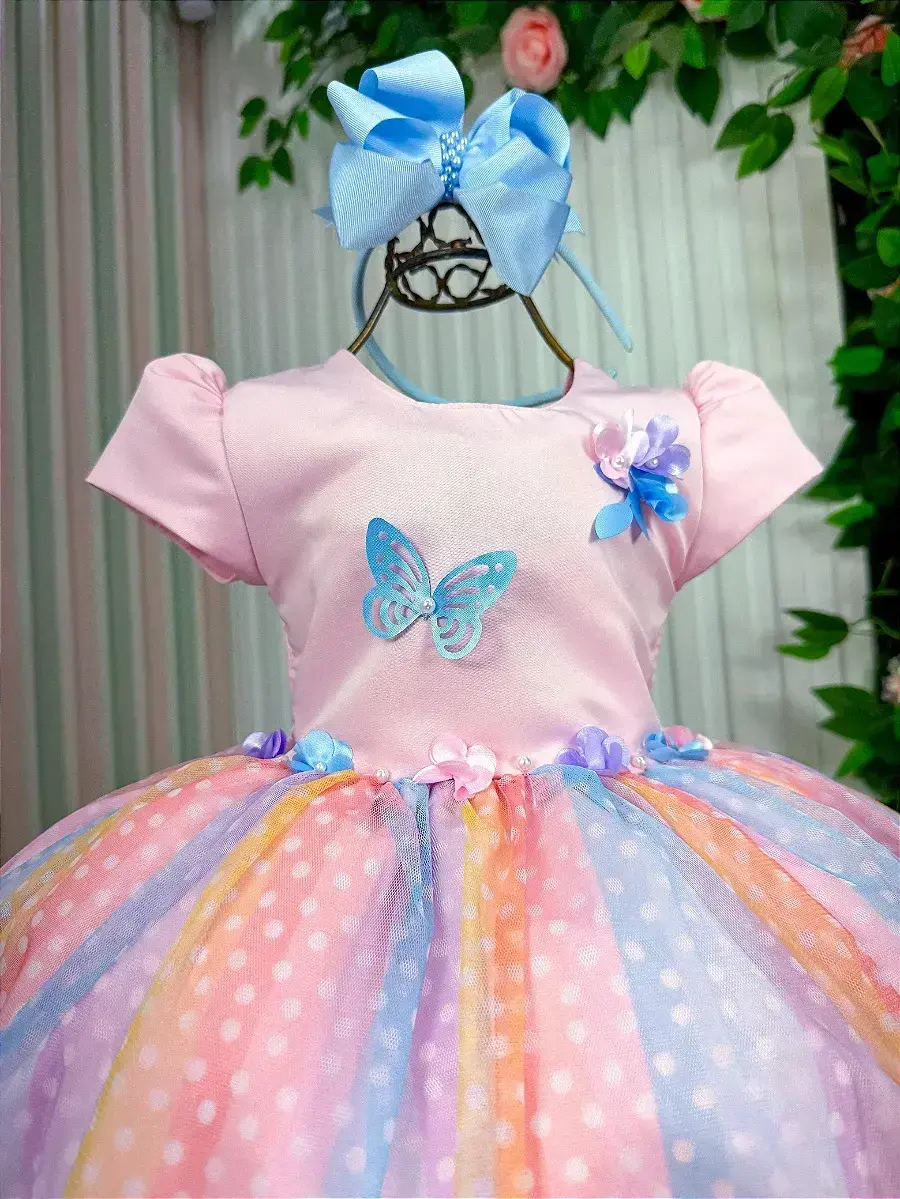 Vestido ana clara rosa saia colorida, foto 4