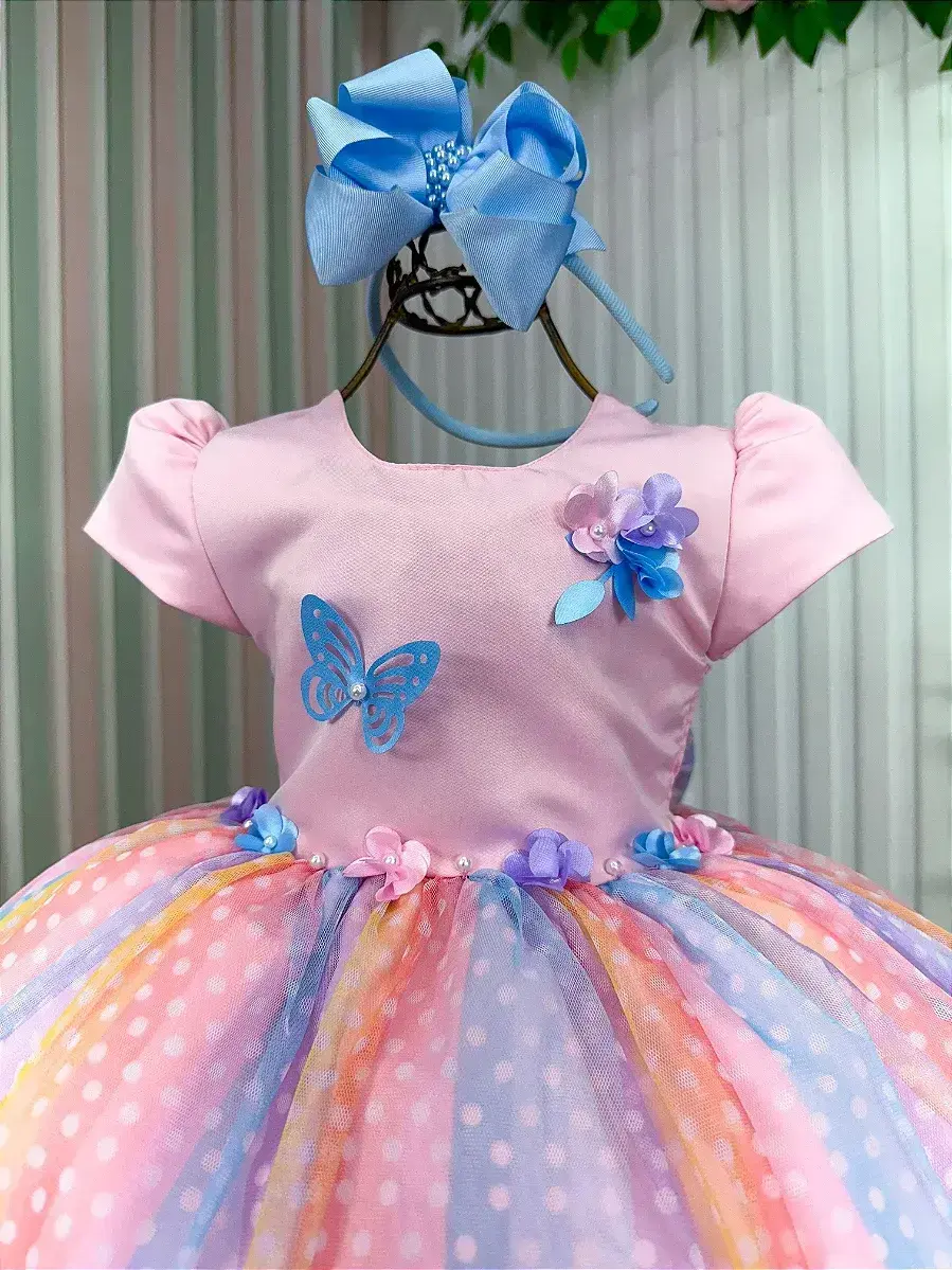 Vestido ana clara rosa saia colorida, foto 5