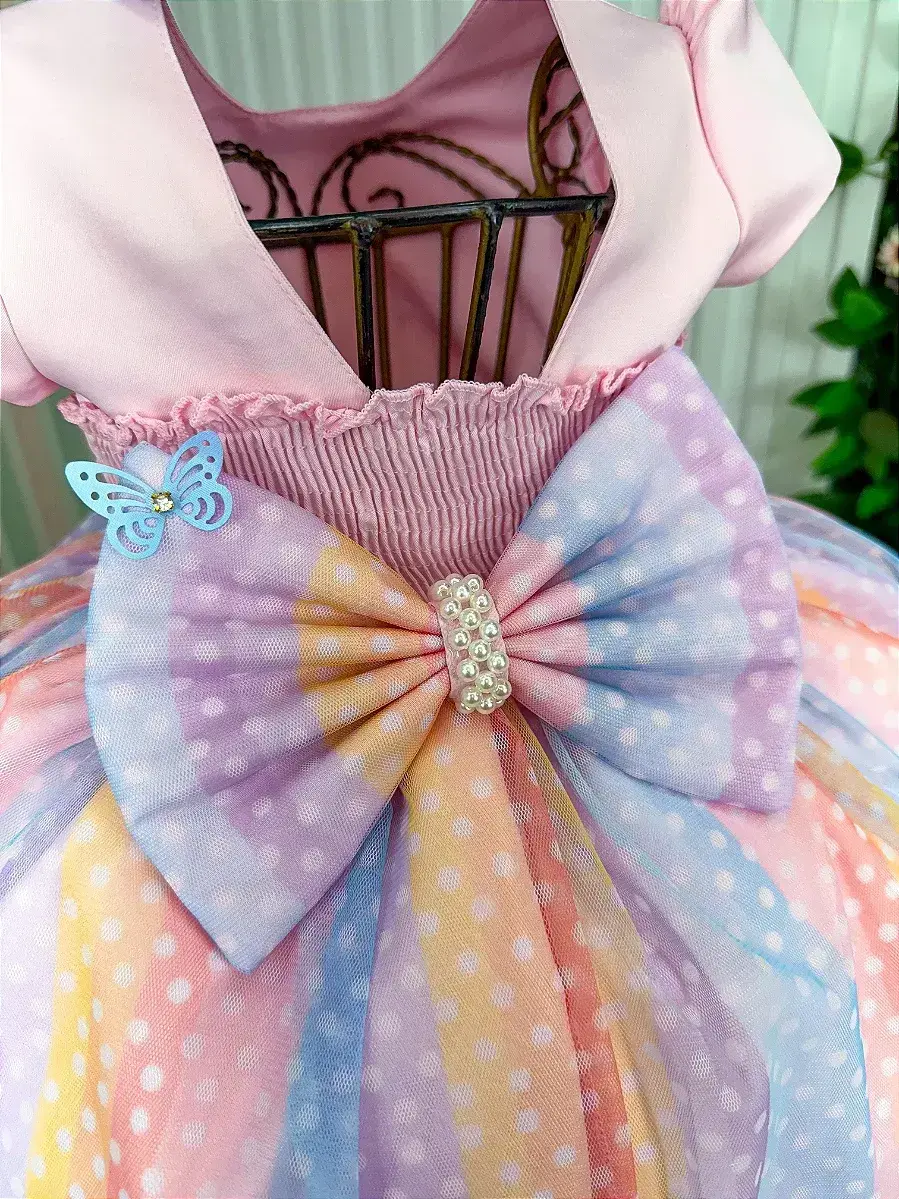 Vestido ana clara rosa saia colorida, foto 8