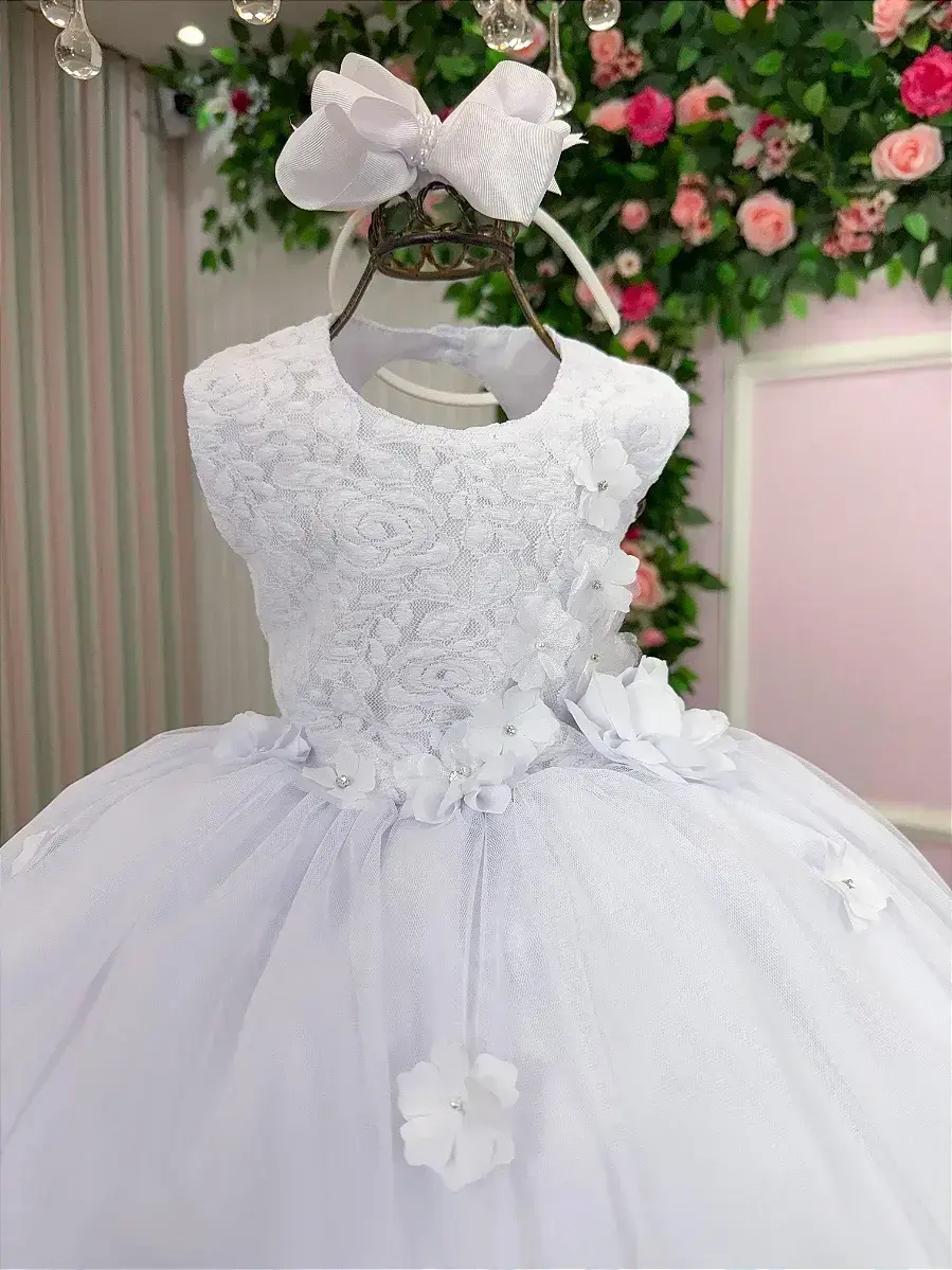 Vestido bebe sarah flores branco, foto 2