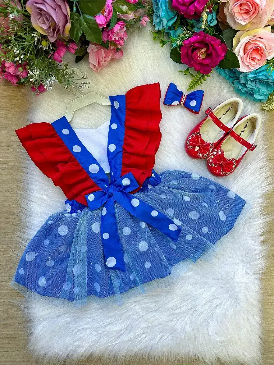 Vestido galinha pintadinha azul vermelho, foto 4