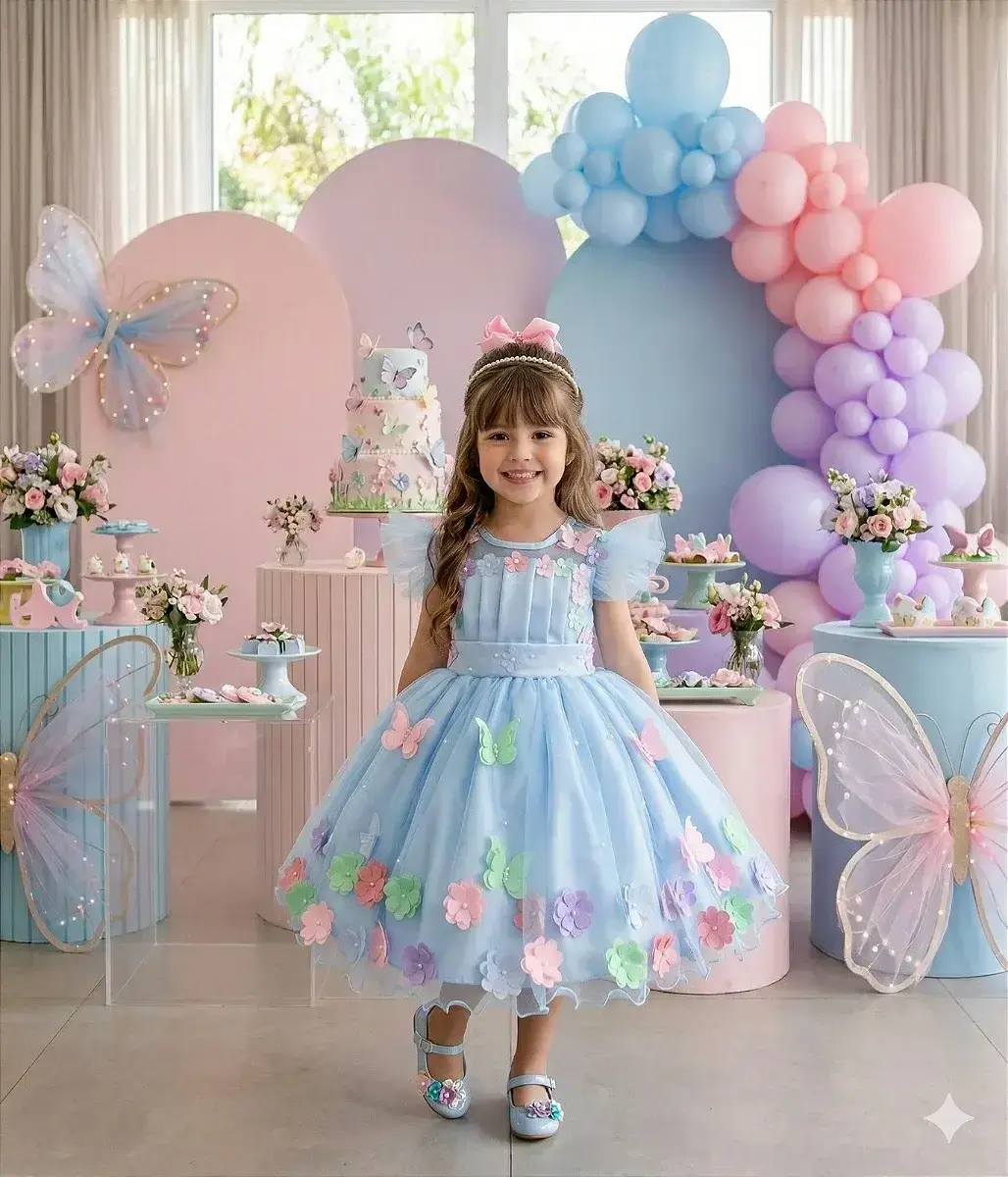 Vestido jardim encantado isis luxinho azul