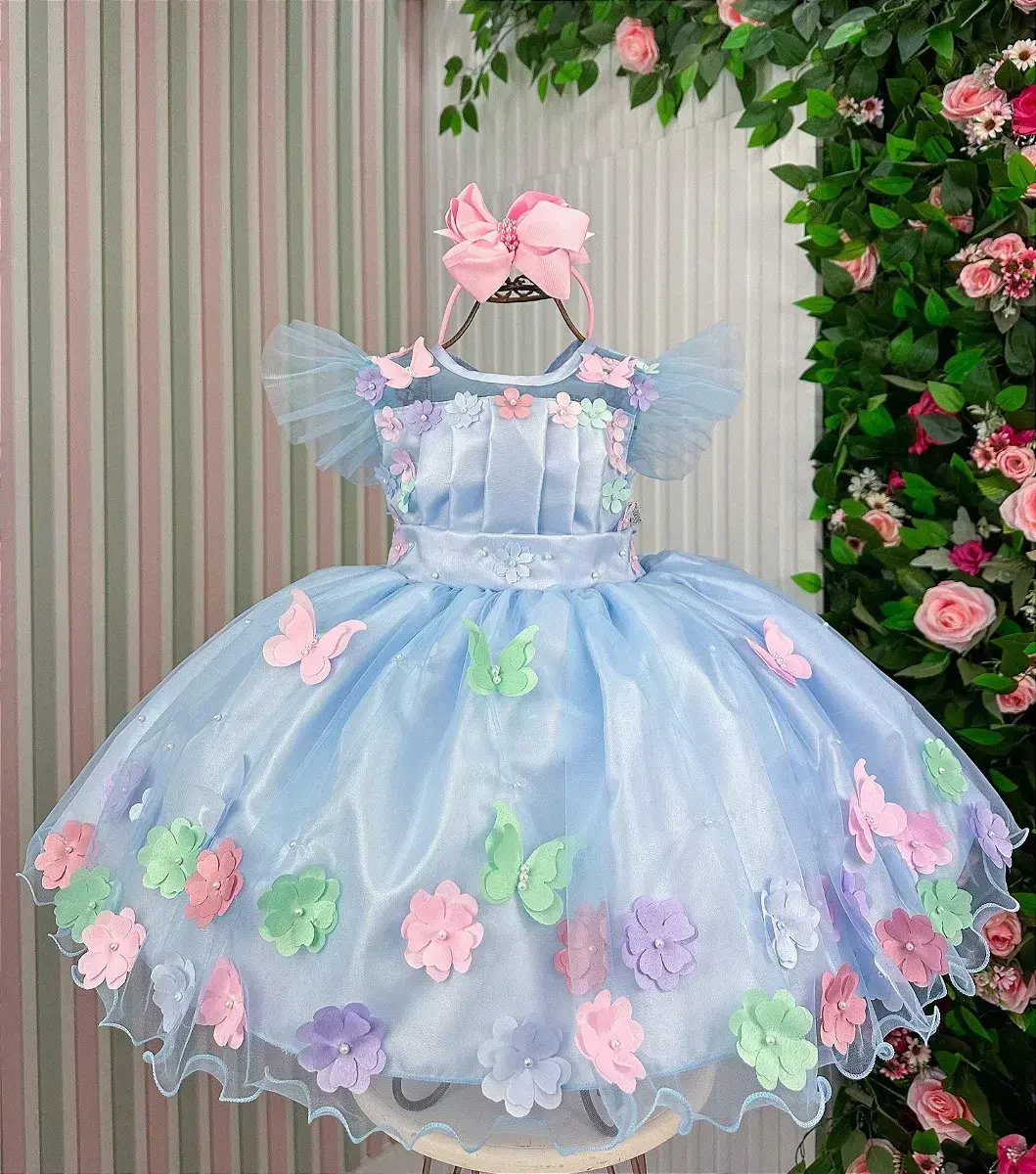 Vestido jardim encantado isis luxinho azul, foto 3
