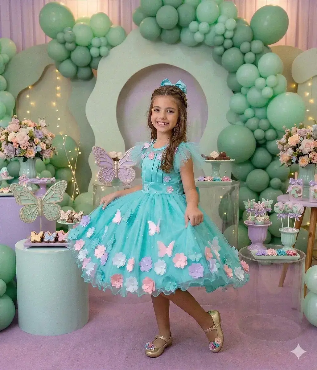 Vestido jardim encantado isis luxinho verde tiffany, foto 2