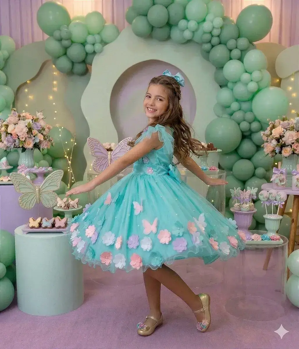 Vestido jardim encantado isis luxinho verde tiffany, foto 3