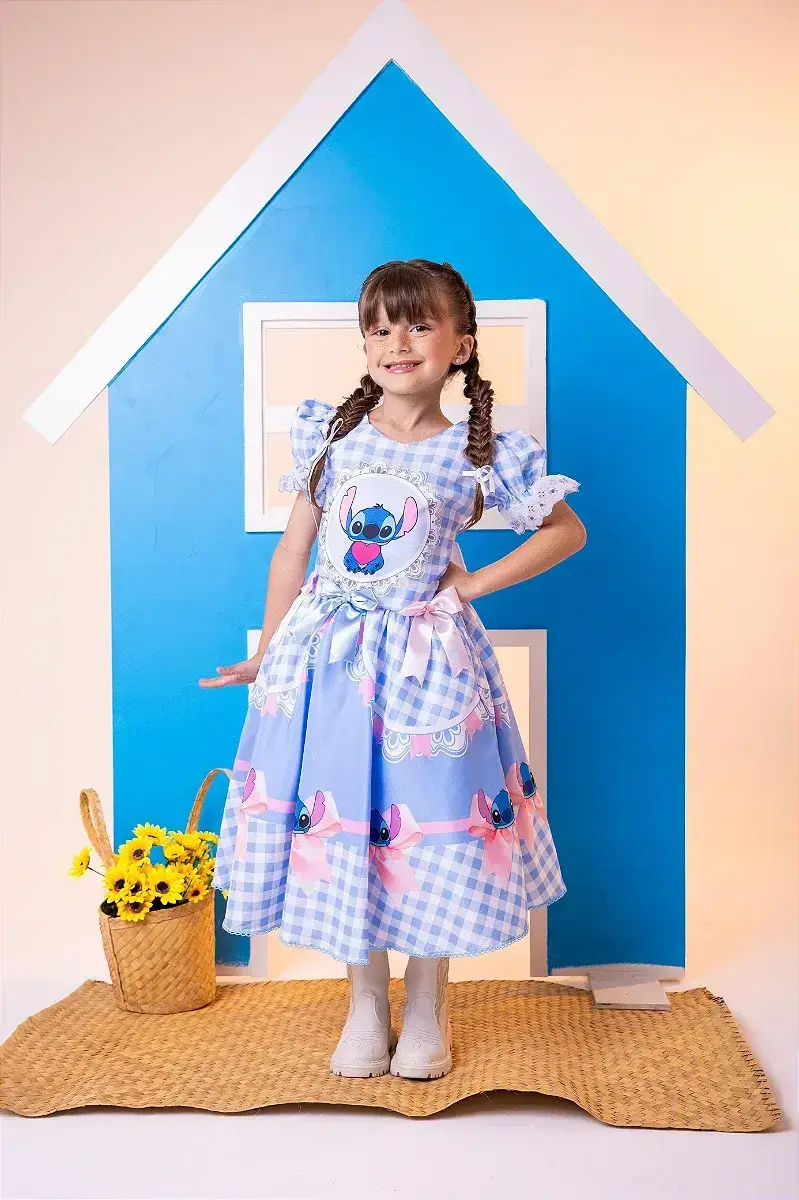 Vestido junino festa Lilo Stitch azul, foto 3