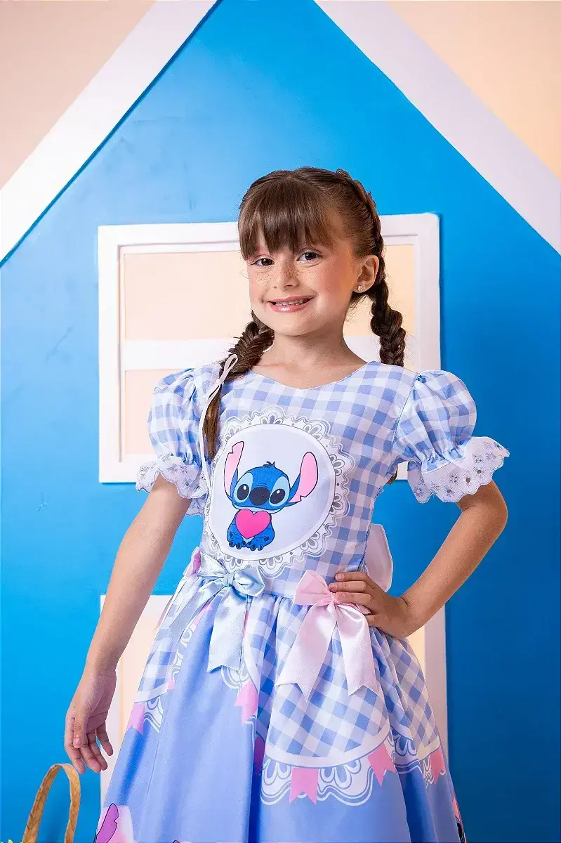 Vestido junino festa Lilo Stitch azul, foto 4