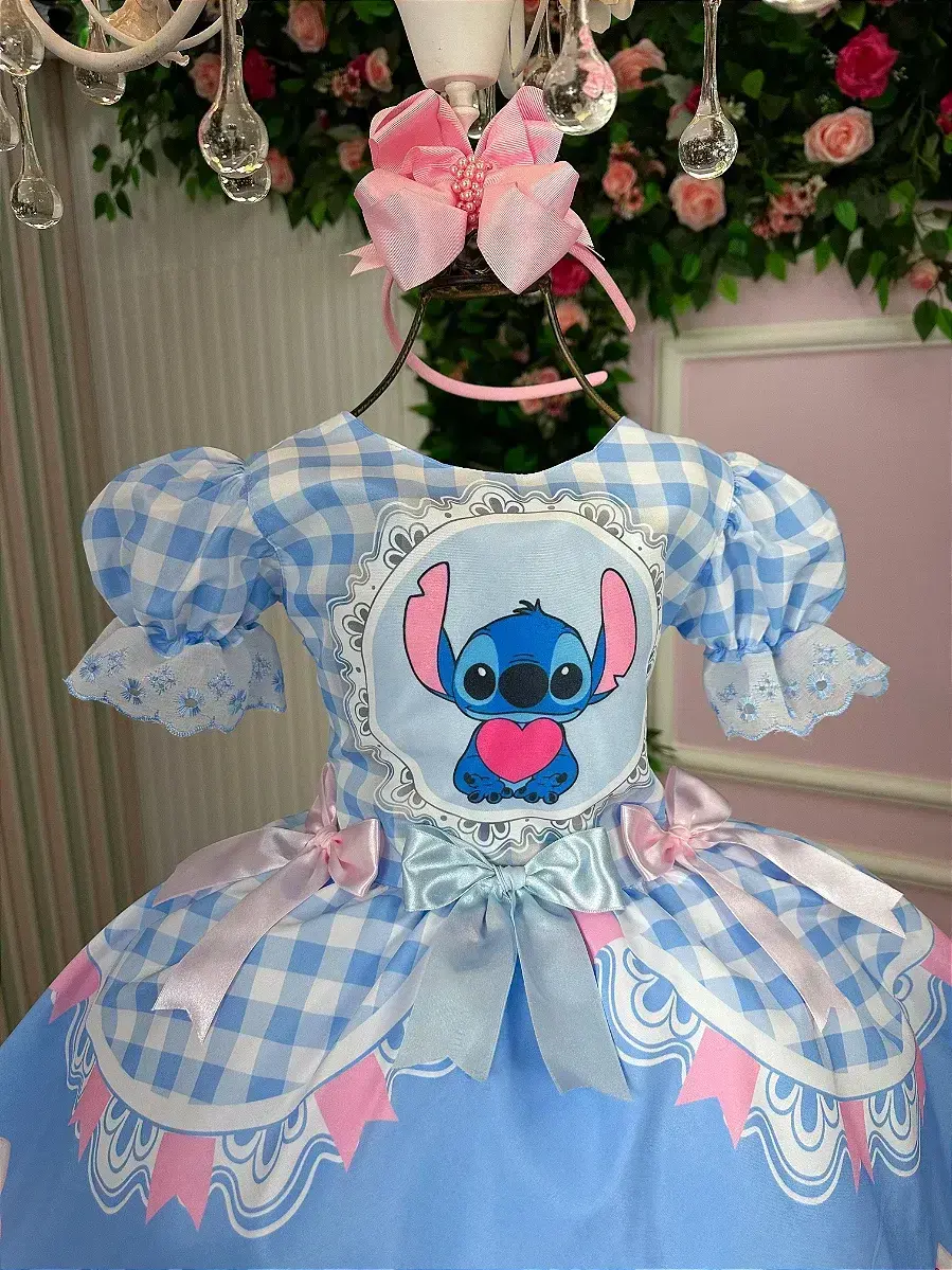 Vestido junino festa Lilo Stitch azul, foto 7