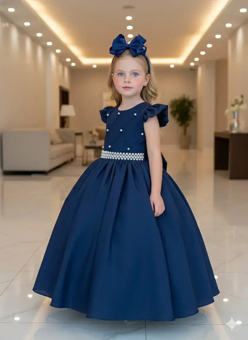Vestido ariane longo azul marinho