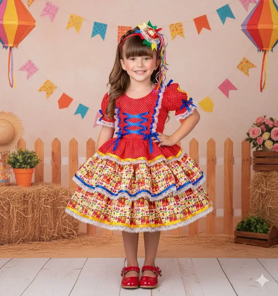 Vestido junino forró junino vermelho